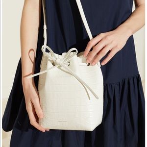 Mansur Gavriel white croc leather bucket bag